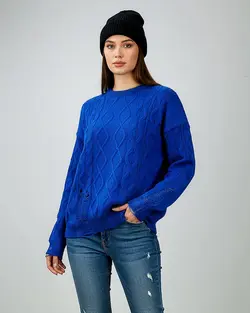 بلوز بافت آران بافی زاپ دار یقه گرد آستین بلند پست ساده زنانه کد1863