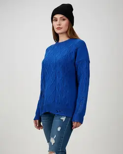 بلوز بافت آران بافی زاپ دار یقه گرد آستین بلند پست ساده زنانه کد1863