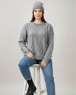 بلوز بافت آران بافی زاپ دار یقه گرد آستین بلند پست ساده زنانه کد1863