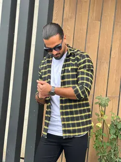 پیراهن چهارخانه پشمی مشکی زرد کد 11142 - فروشگاه پوشاک M2Mode