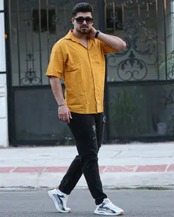 پیراهن مردانه آستین کوتاه M&J خردلی کد 10719 - فروشگاه پوشاک M2Mode