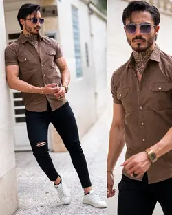 پیراهن کتان آستین کوتاه 