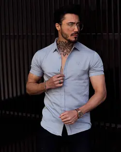 پیراهن مردانه آستین کوتاه طوسی روشن DIOR کد 10429 - فروشگاه پوشاک M2Mode