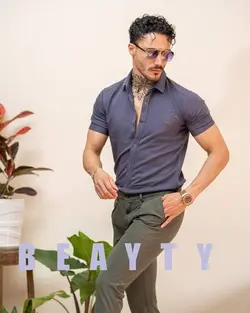 پیراهن مردانه آستین کوتاه تیره طوسی GUCCI کد 10385 - فروشگاه پوشاک M2Mode