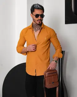 پیراهن مردانه آستین بلند خردلی ماسیمودوتی کد 9412 - فروشگاه پوشاک M2Mode