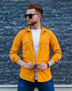 پیراهن کتان دوجیب آستین بلند