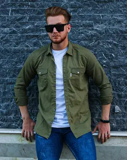 پیراهن کتان دوجیب آستین بلند