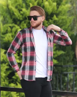 پیراهن مردانه آستین بلند چهارخانه کد 7671 - فروشگاه پوشاک M2Mode