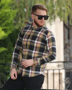 پیراهن مردانه آستین بلند چهارخانه کد 6632 - فروشگاه پوشاک M2Mode