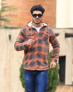 پیراهن چهارخانه پشمی داخل خز نارنجی کد 5666 - فروشگاه پوشاک M2Mode