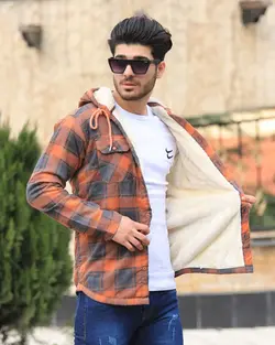 پیراهن چهارخانه پشمی داخل خز نارنجی کد 5666 - فروشگاه پوشاک M2Mode