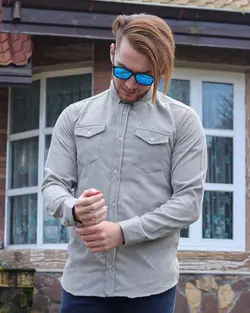 پیراهن مردانه کبریتی طوسی روشن کد 5213 - فروشگاه پوشاک M2Mode