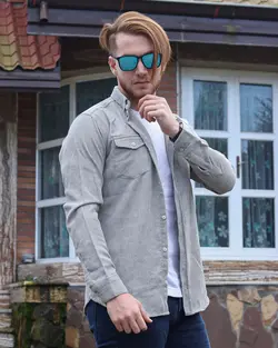 پیراهن مردانه کبریتی طوسی روشن کد 5213 - فروشگاه پوشاک M2Mode