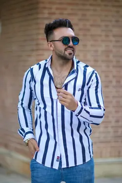 پیراهن مردانه راه راه سفید 