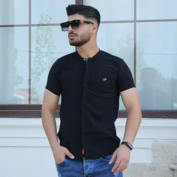 پیراهن مردانه آستین کوتاه یقه گرد مشکی 
