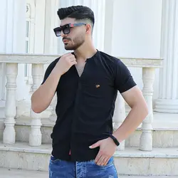 پیراهن مردانه آستین کوتاه یقه گرد مشکی 