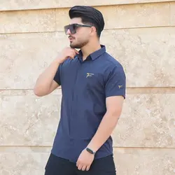 پیراهن مردانه آستین کوتاه FENDI نیلی متالیک کد 3490 - فروشگاه پوشاک M2Mode