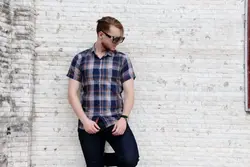 پیراهن مردانه آستین کوتاه چهارخانه LV کله غازی کد 2259 - فروشگاه پوشاک M2Mode