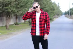 پیراهن دوجیب چهارخانه قرمز پشمی کد ۱409 - فروشگاه پوشاک M2Mode