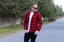 پیراهن دوجیب چهارخانه قرمز پشمی کد ۱409 - فروشگاه پوشاک M2Mode