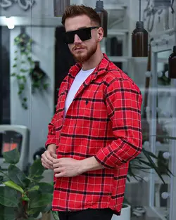 پیراهن چهارخانه پشمی قرمز مشکی کد 12238 - فروشگاه پوشاک M2Mode