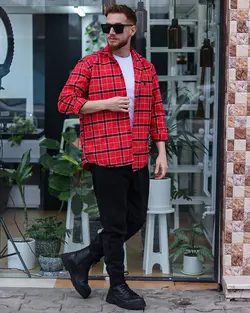 پیراهن چهارخانه پشمی قرمز مشکی کد 12238 - فروشگاه پوشاک M2Mode