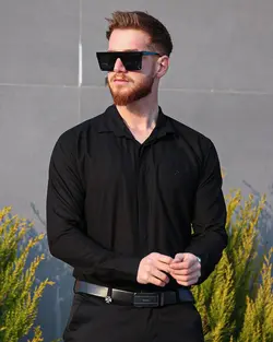 پیراهن مردانه آستین بلند مشکی POLO کد 12302 - فروشگاه پوشاک M2Mode