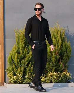 پیراهن مردانه آستین بلند مشکی POLO کد 12302 - فروشگاه پوشاک M2Mode