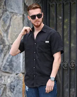 پیراهن مردانه آستین کوتاه مراکشی مشکی کد 12521 - فروشگاه پوشاک M2Mode