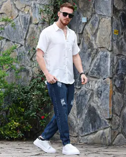 پیراهن مردانه آستین کوتاه مراکشی سفید کد 12518 - فروشگاه پوشاک M2Mode