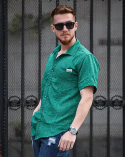 پیراهن مردانه آستین کوتاه مراکشی سبز کد 12519 - فروشگاه پوشاک M2Mode