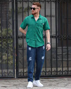 پیراهن مردانه آستین کوتاه مراکشی سبز کد 12519 - فروشگاه پوشاک M2Mode