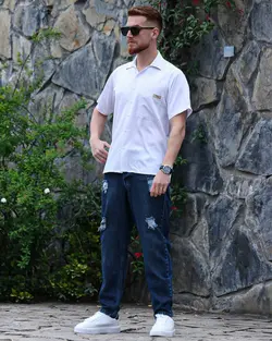 پیراهن مردانه آستین کوتاه یقه انگلیسی ZARA سفید کد12537 - فروشگاه پوشاک M2Mode