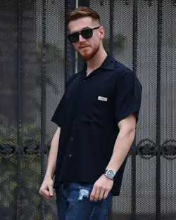 پیراهن مردانه آستین کوتاه یقه انگلیسی ZARA سرمه ای کد12536 - فروشگاه پوشاک M2Mode