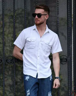 پیراهن مردانه آستین کوتاه کنفی سفید کد12549 - فروشگاه پوشاک M2Mode