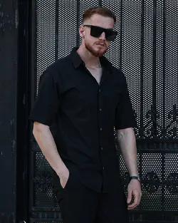 پیراهن مردانه آستین کوتاه کنفی وارداتی مشکی کد 12623 - فروشگاه پوشاک M2Mode