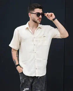 پیراهن مردانه آستین کوتاه مراکشی کرم روشن کد12808 - فروشگاه پوشاک M2Mode