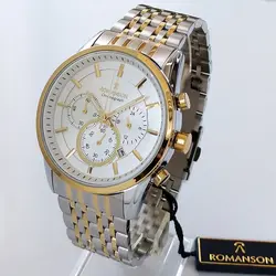 ساعت مچی عقربه‌ای مردانه رومانسون مدل بندفلزی سه موتور کرنوگراف ضدآب تاریخ شمار کد 12