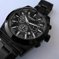 ساعت مچی عقربه‌ای مردانه دیزل مدل بندفلزی تاریخ شمار سه موتور فعال کرنوگراف ضدآب کد 02