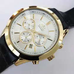 الگانس کرنو ساعت مچی مردانه عقربه ای بند چرمی ارسال رایگان رومانسون سه موتور کرنوگراف ضدآب تاریخ شمار