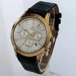 الگانس کرنو ساعت مچی مردانه عقربه ای بند چرمی ارسال رایگان رومانسون سه موتور کرنوگراف ضدآب تاریخ شمار