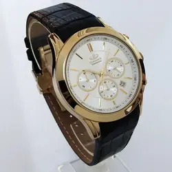 الگانس کرنو ساعت مچی مردانه عقربه ای بند چرمی ارسال رایگان رومانسون سه موتور کرنوگراف ضدآب تاریخ شمار