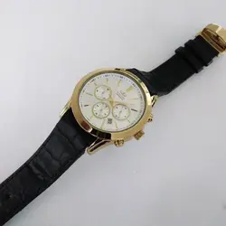 الگانس کرنو ساعت مچی مردانه عقربه ای بند چرمی ارسال رایگان رومانسون سه موتور کرنوگراف ضدآب تاریخ شمار