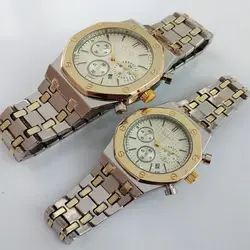 ساعت ست بندفلزی ساعت مچی عقربه ای جفتی والار WALAR طلایی نقره ای طرح سه موتور تک موتور تاریخ دار تاریخ شمار