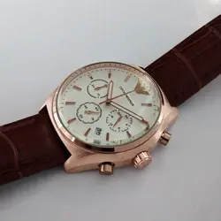 ساعت مردانه امپریوآرمانی بندچرمی ضدآب تاریخ شمار ساعت قهوه ای رزگلد کیفیت بالا ارسال رایگان