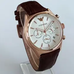ساعت مردانه امپریوآرمانی بندچرمی ضدآب تاریخ شمار ساعت قهوه ای رزگلد کیفیت بالا ارسال رایگان