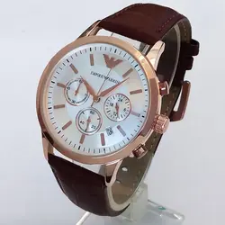 ساعت بندچرمی مردانه ضدآب سه موتور فعال کرنوگراف تاریخ شمار امپریوآرمانی پوست ماری اسپرت ساعت رزگلد ارسال رایگان خاص شیک