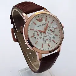 ساعت بندچرمی مردانه ضدآب سه موتور فعال کرنوگراف تاریخ شمار امپریوآرمانی پوست ماری اسپرت ساعت رزگلد ارسال رایگان خاص شیک