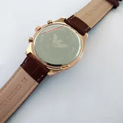 ساعت بندچرمی مردانه ضدآب سه موتور فعال کرنوگراف تاریخ شمار امپریوآرمانی پوست ماری اسپرت ساعت رزگلد ارسال رایگان خاص شیک