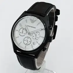 ساعت اسپرت مردانه ساعت بندچرمی مردانه سه موتور کرنوگراف ارسال رایگان ضدآب تاریخ شمار امپریوآرمانی ساعت مشکی